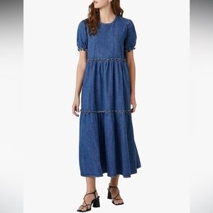 Denim Ruffle Tiered Maxi Dress